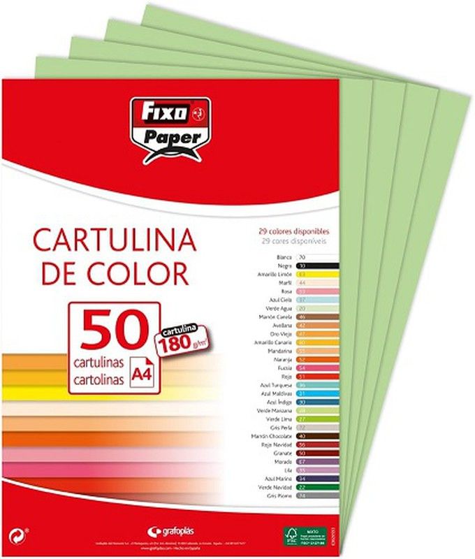 Cartulina FIXO A4, paquete 50 und. Verde Manzana