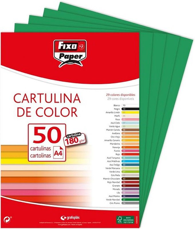 Cartulina FIXO A4, paquete 50 und. Verde Navidad