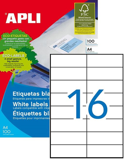 Etiquetas ordenador 105 mm x 37 mm 100 hojas