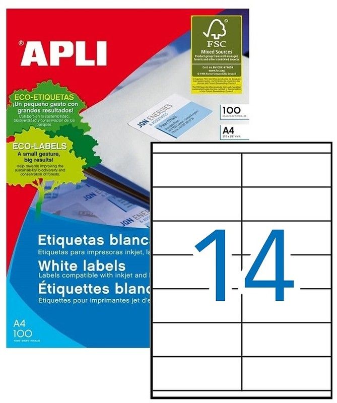 Etiquetas ordenador 105 mm x 40 mm 100 hojas