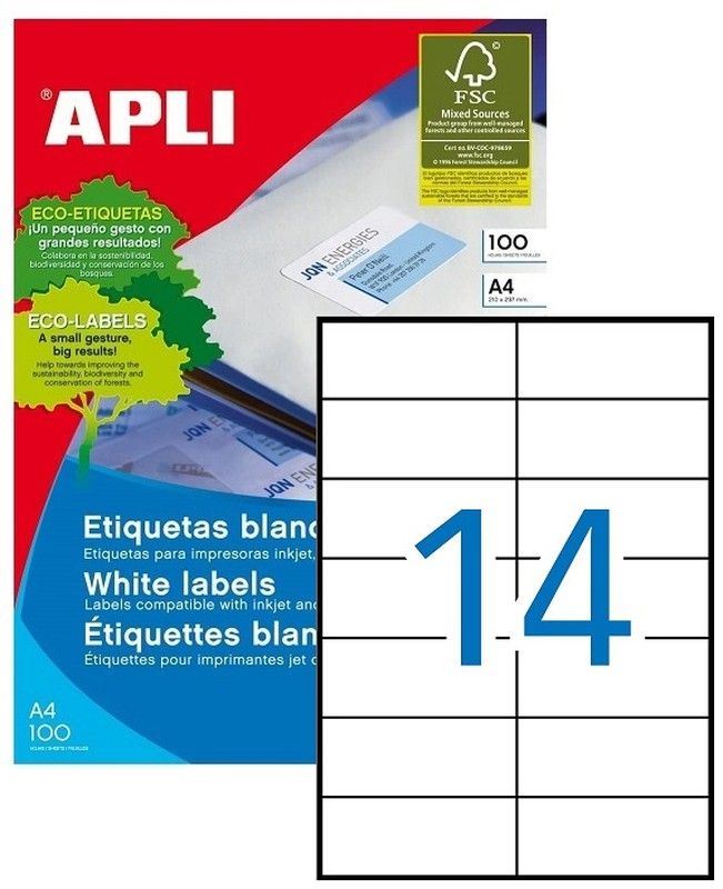 Etiquetas ordenador 105 mm x 42.4 mm 100 hojas