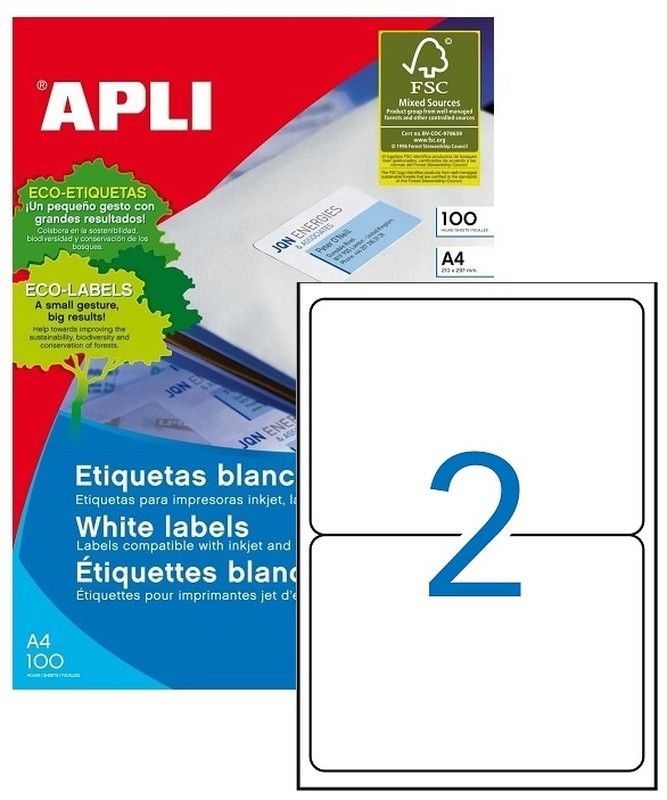 Etiquetas ordenador 199'6 mm x 144'5 mm 100 hojas