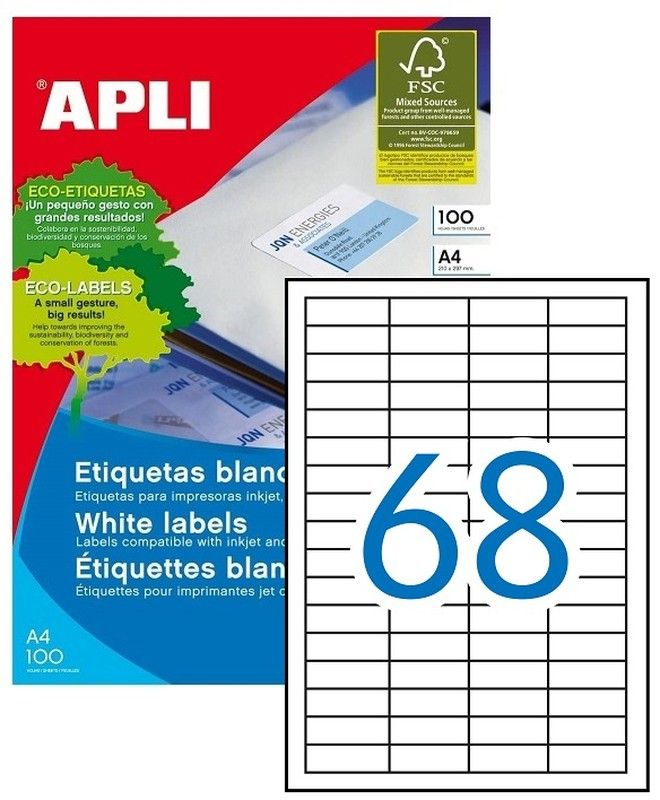 Etiquetas ordenador 48.5 mm x 16.9 mm 100 hojas