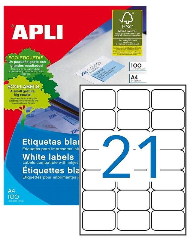 Etiquetas ordenador 63'5 mm x 38'1 mm 100 hojas