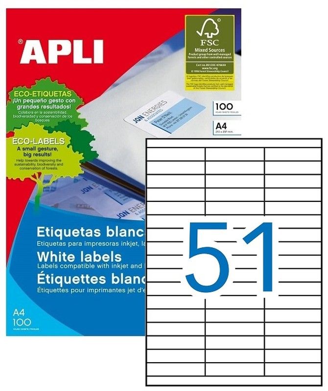 Etiquetas ordenador 70 mm x 16,9 mm 100 hojas