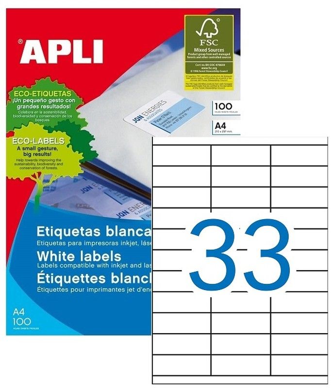 Etiquetas ordenador 70 mm x 25,4 mm 100 hojas