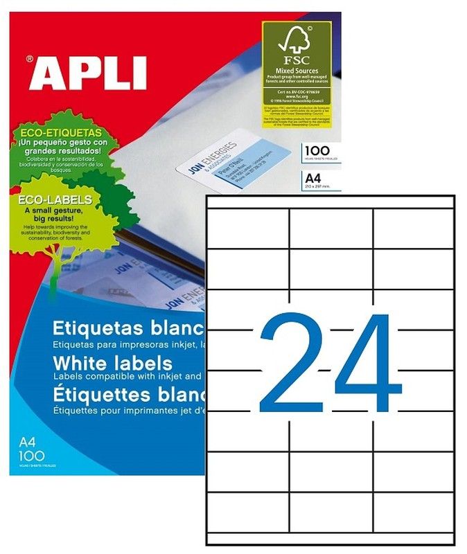 Etiquetas ordenador 70 mm x 36 mm 100 hojas