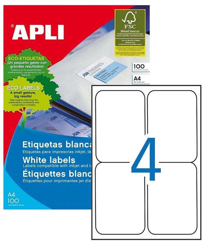 Etiquetas ordenador 99'1 mm x 139 mm 100 hojas