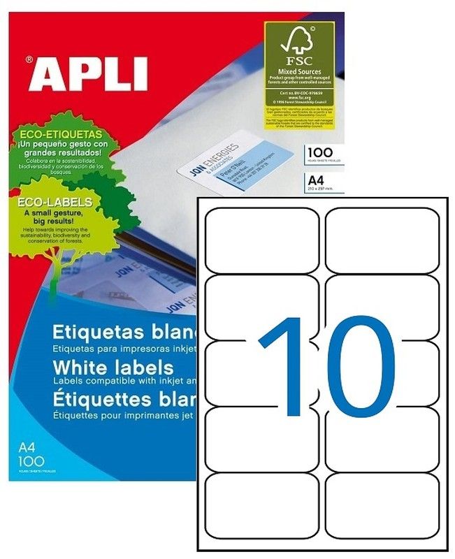 Etiquetas ordenador 99,1 mm x 57 mm 100 hojas