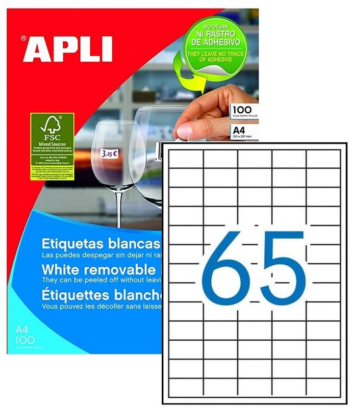 Etiquetas ordenador REMOVIBLES 38 mm x 21,2 mm 100 hojas