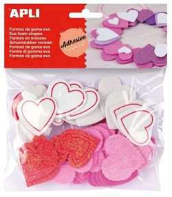 Formes goma eva adhesives cors purpurina 52 unt.