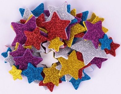 Formas goma eva adhesivas estrellas purpurina metalizada 50 u.