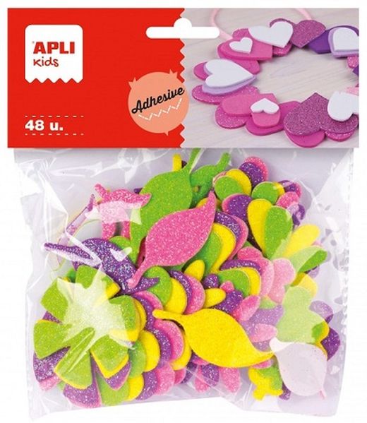 Formes goma eva adhesives flor purpurina 48 unt.