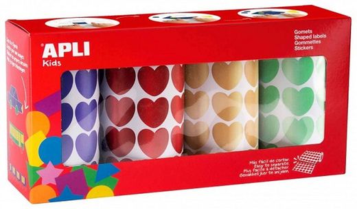 Gomets rollo corazones metalizados 20 mm pack 4 colores