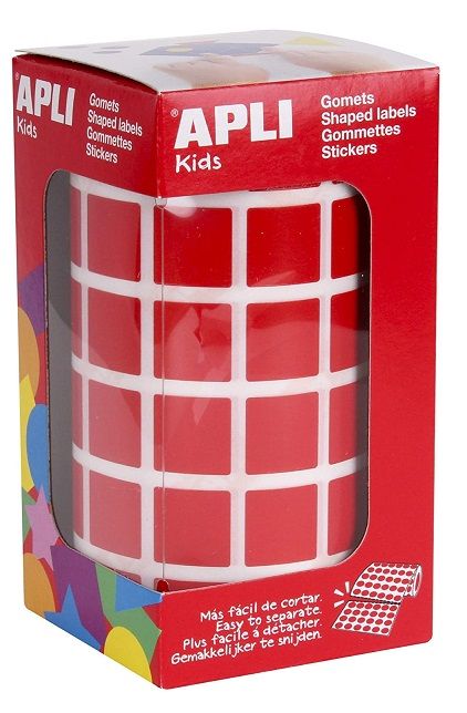 Gomets rollo cuadrados 15 mm rojo