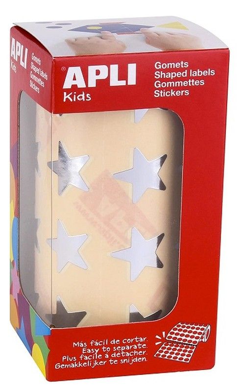 Gomets rollo estrellas metalizadas 19,5 mm plata