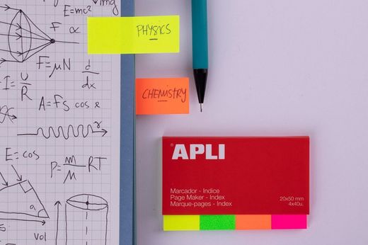 Índices adhesivos de papel 50 x 20 mm 4 colores 40 hojas por color