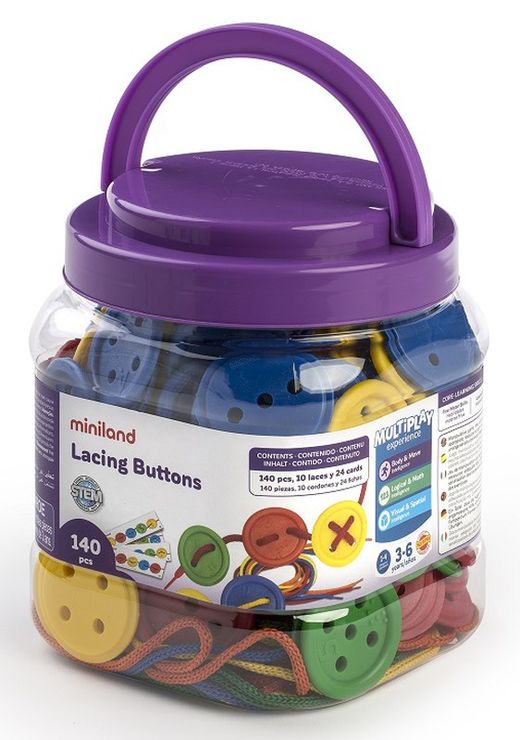 Joc d'enfilar: 140 botons + 10 cordons