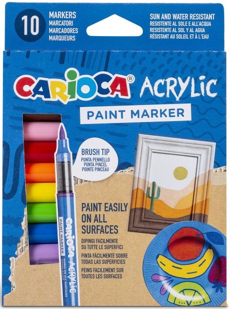 Marcadores acrílicos CARIOCA paint marker brush Tip, 10 colores