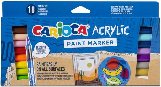 Marcadores acrílicos CARIOCA paint marker brush Tip, 18  colores