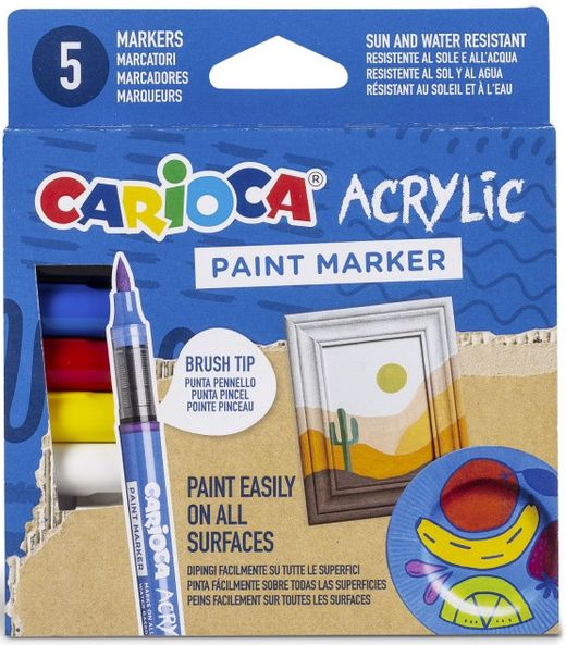 Marcadores acrílicos CARIOCA paint marker brush Tip, 5 colores
