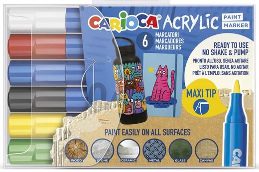 Marcadores acrílicos CARIOCA paint marker maxi Tip, 4 colores