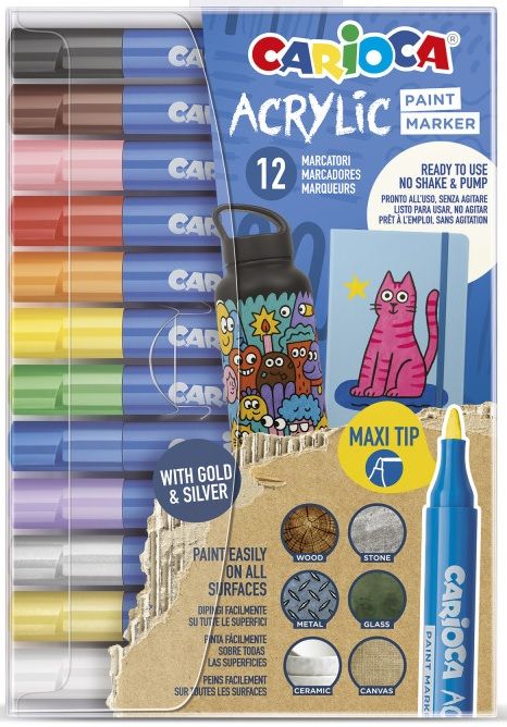 Marcadores acrílicos CARIOCA paint marker maxi Tip, 12 colores