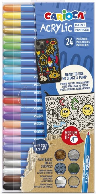 Marcadores acrílicos CARIOCA paint marker medium Tip, 24 colores