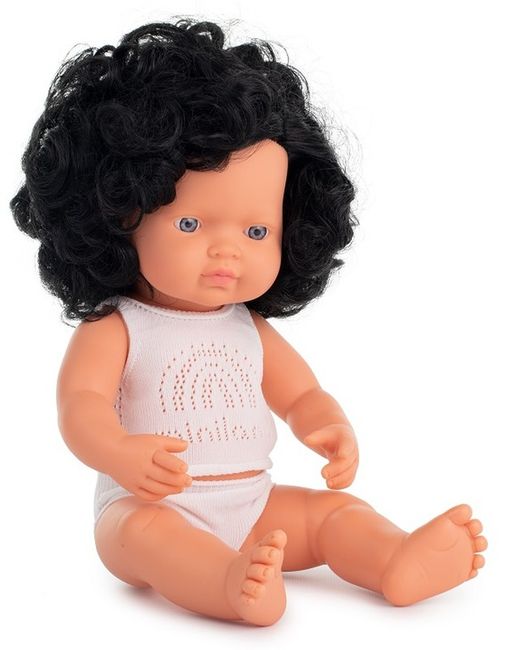 Muñeco niña caucásica morena pelo rizado con ropa 38 cm. Miniland ...