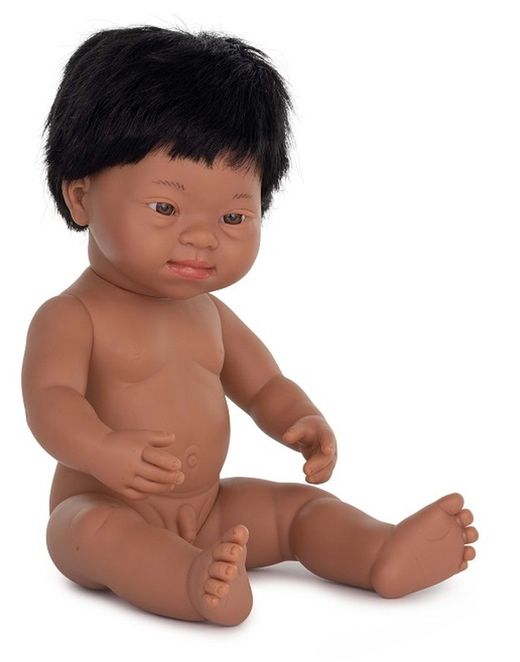 Muñeco niño latiniamericano con sindrome de down 38 cm.