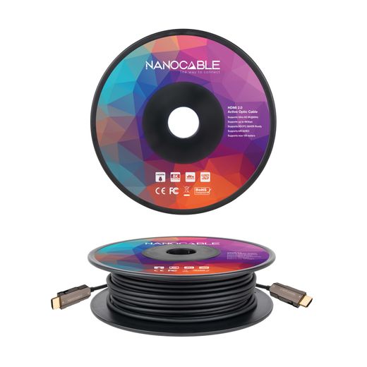 Nanocable Cable HDMI V2.0 AOC 4K@60Hz 18Gbps A/M-A/M, Negre, 100 m