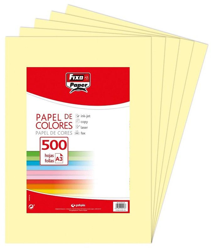 Papel color A3 80 grs. amarillo claro, 500 hojas