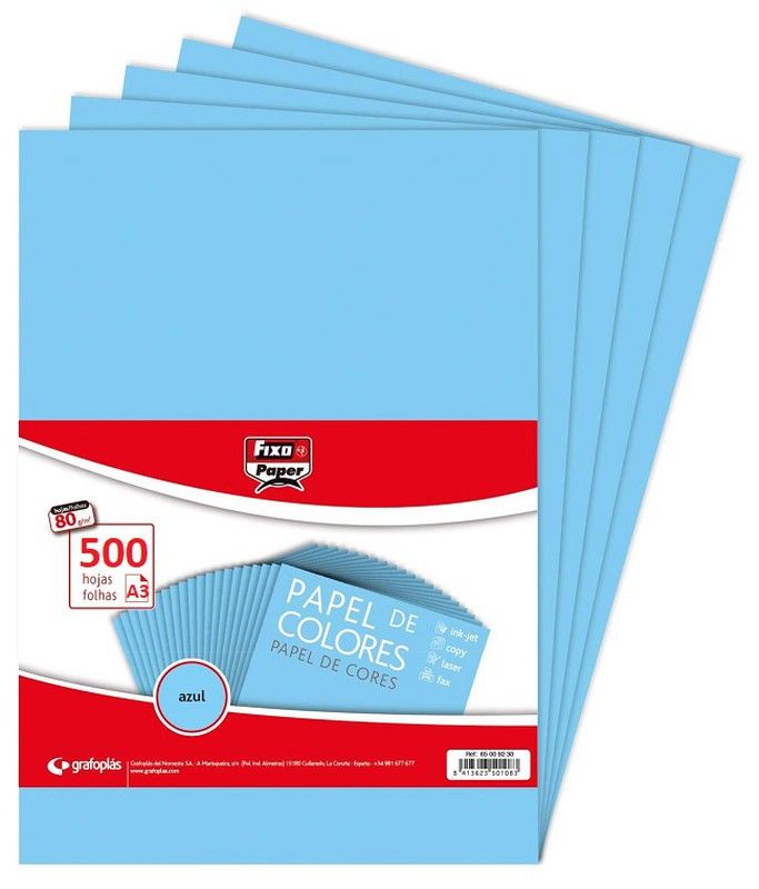 Papel color A3 80 grs. azul medio, 500 hojas