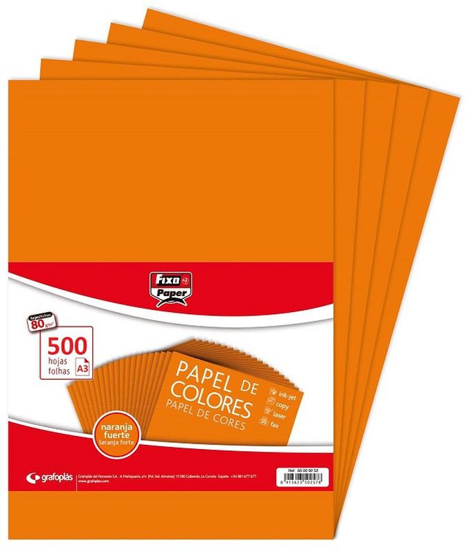 Papel color A3 80 grs. naranja, 500 hojas