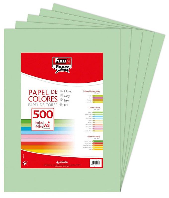 Papel color A3 80 grs. verde claro, 500 hojas