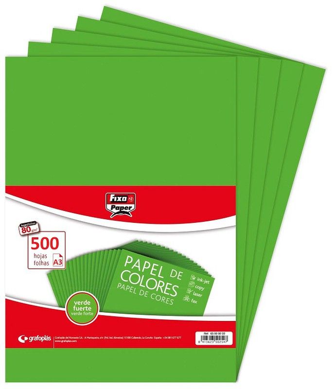 Papel color A3 80 grs. verde intenso, 500 hojas