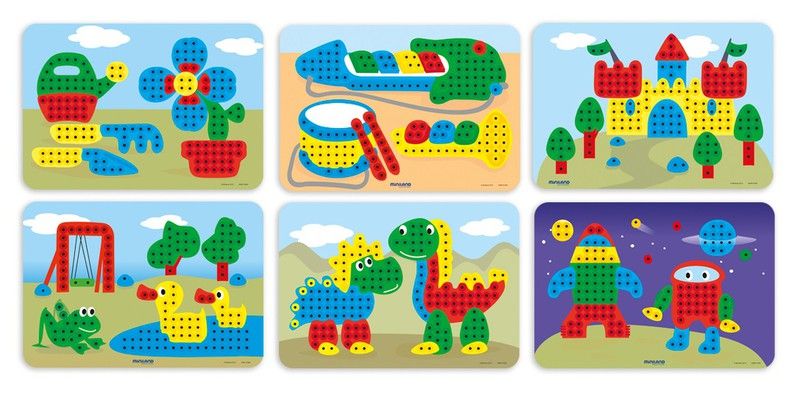 Pegs 10 mm: 6 láminas variadas - Colores primarios