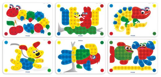Pegs 20 mm: 6 làmines animales - Colores primarios