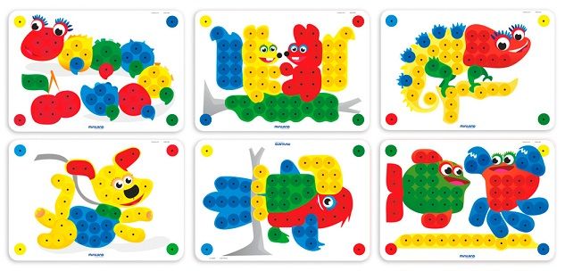 Pegs 20 mm: 6 làmines animales - Colores primarios