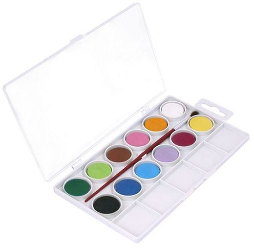 Acuarela JOVI 22 mm colores surtidos + pincel, estuche 12 pastillas
