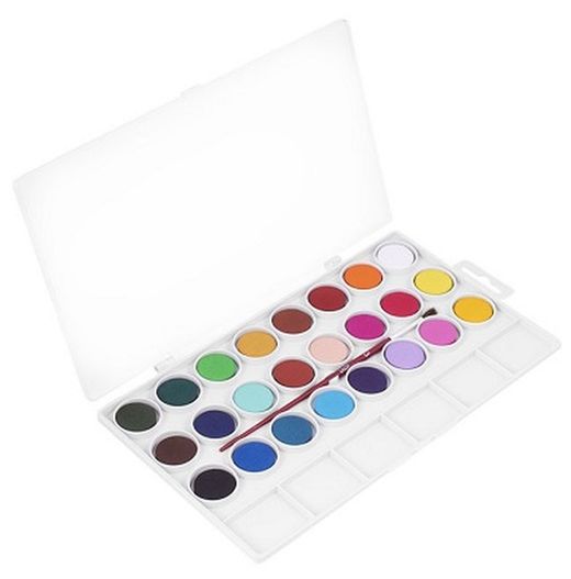 Acuarela JOVI 22 mm colores surtidos + pincel, estuche 24 pastillas