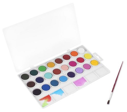 Aquarel·la JOVI 22 mm colors assortits + pinzell, estoig 24 pastilles