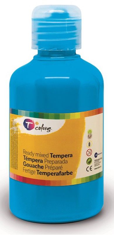 Pintura tempera preparada T COLORS 500 ml. Azul Cyan