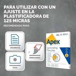 Fundes plastificar APEX Brillantor A3 80 micres, 100 und.