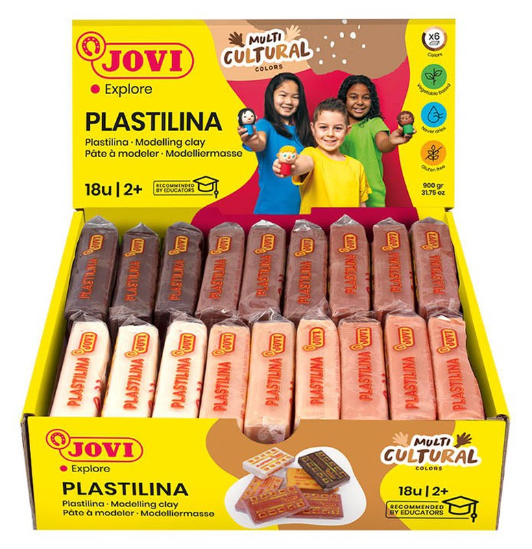 Plastilina JOVI caja expositora 18 pastillas 50 g colores MULTICULTURAL Jovi  MF-M23191 — latiendadelmaestro