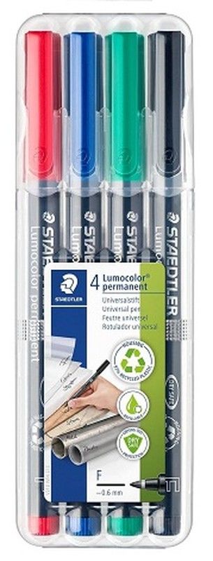 Rotulador permanente LUMOCOLOR 318, 4 colores