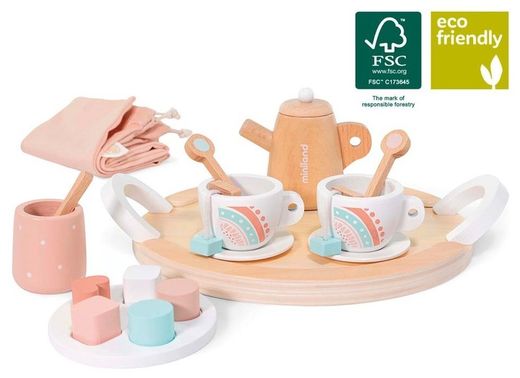 Set de té de madera para muñecos