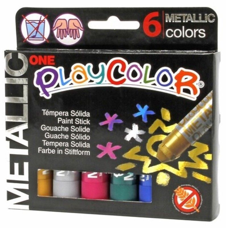 Témpera sólida PLAYCOLOR ONE METALLIC KIDS 6 colores