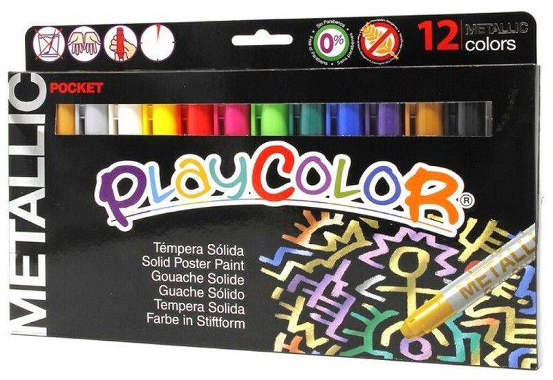 Témpera sólida PLAYCOLOR POCKET METALLIC 12 colores