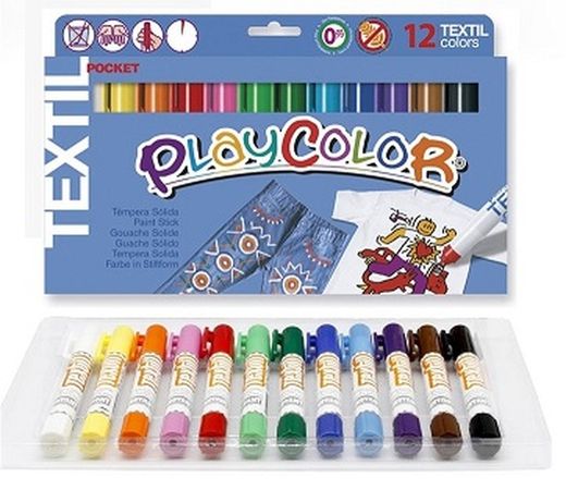 Témpera sólida PLAYCOLOR POCKET TEXTIL 12 colores